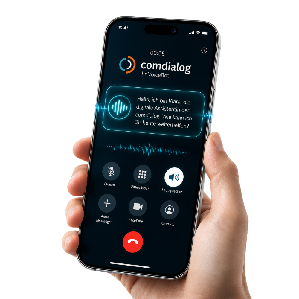 comdialog KI VoiceBot auf einem Smartphone